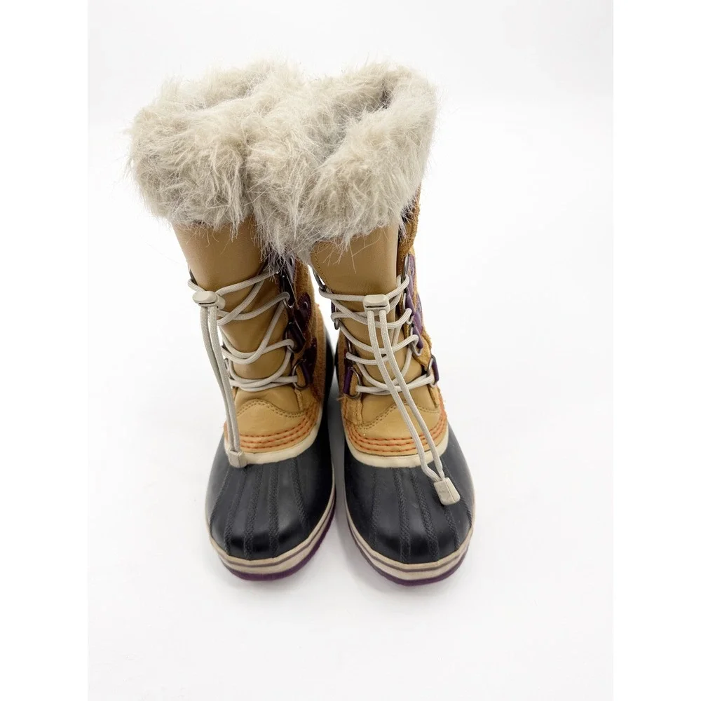Sorel Joan of Arctic Kids Winter Boots Tan Purple Waterproof NY1858-373 Size 3